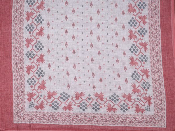 Allover Buttas Dusty Red Linen Unstitched Salwar Material