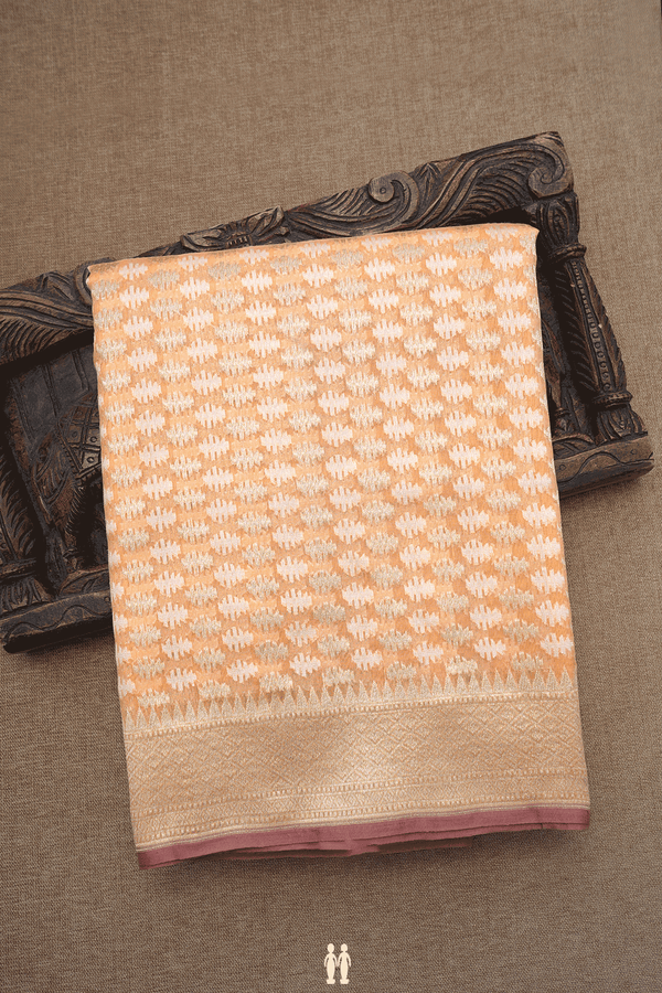 Allover Buttas Pastel Orange Kora Banarasi Silk Saree
