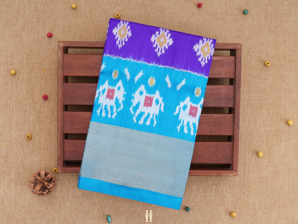Allover Buttas Royal Blue Pochampally Pavadai Sattai Materia