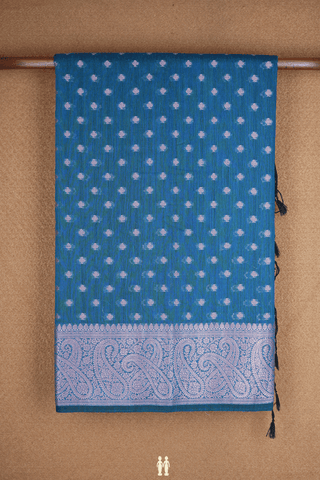 Allover Buttis Design Dark Teal Blue Semi Chanderi Saree