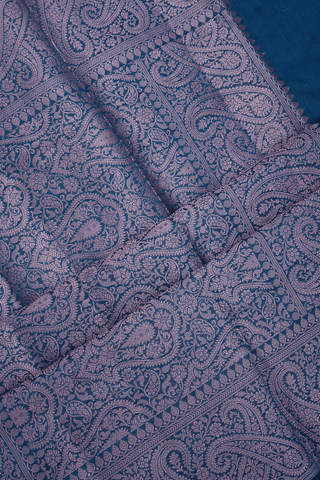 Allover Buttis Design Dark Teal Blue Semi Chanderi Saree