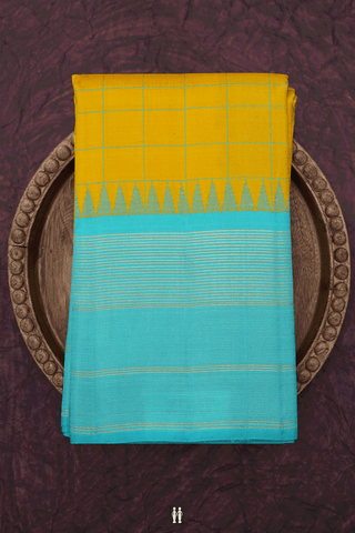 Allover Check Design Sunflower Yellow Kanchipuram Silk Saree
