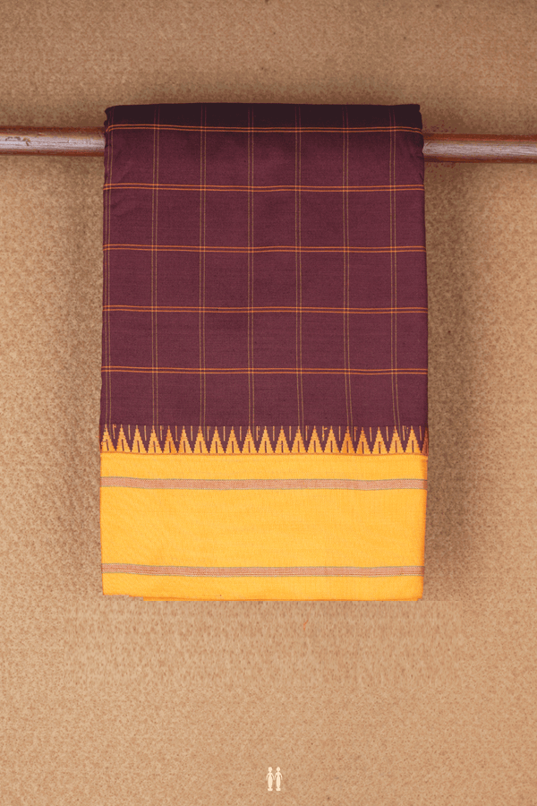 Allover Checks Design Burgundy Red Dharwad Cotton Saree