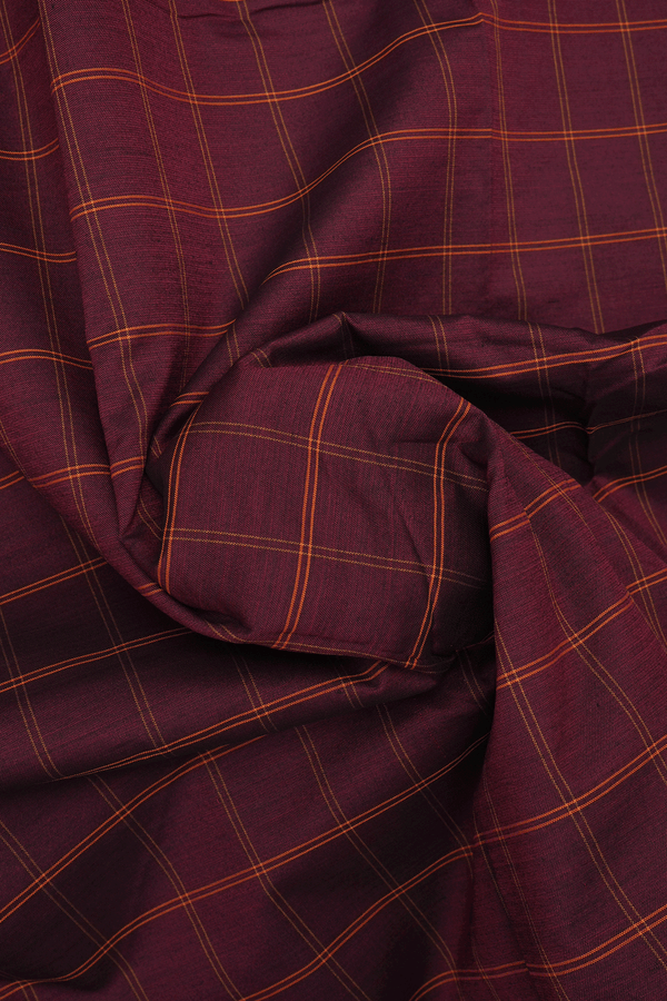 Allover Checks Design Burgundy Red Dharwad Cotton Saree