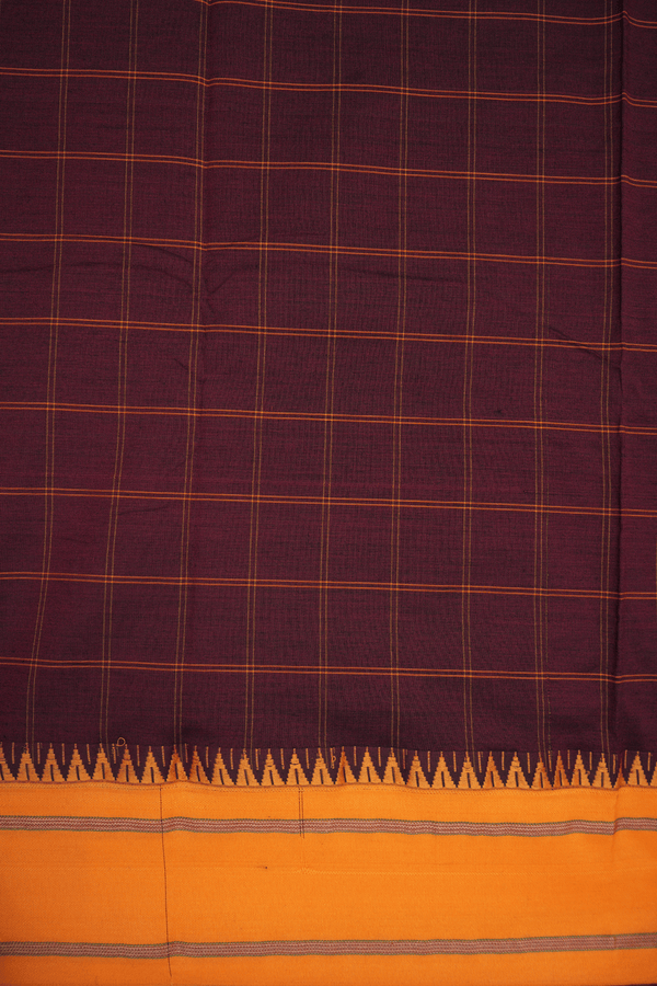 Allover Checks Design Burgundy Red Dharwad Cotton Saree