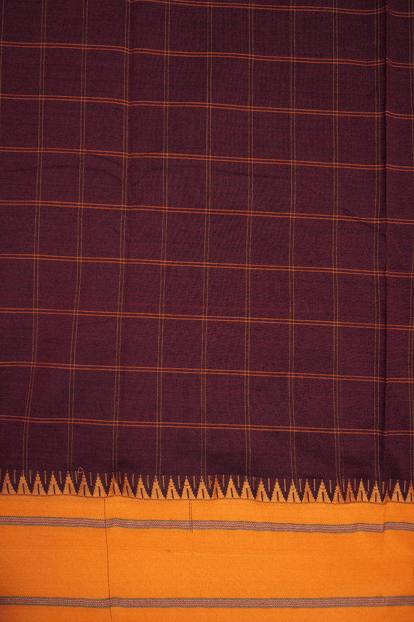 Allover Checks Design Burgundy Red Dharwad Cotton Saree