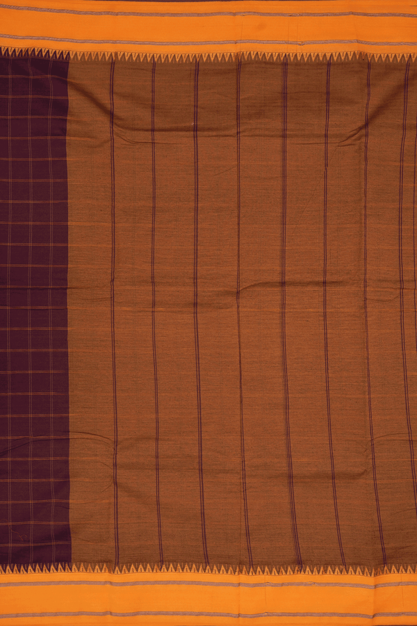 Allover Checks Design Burgundy Red Dharwad Cotton Saree