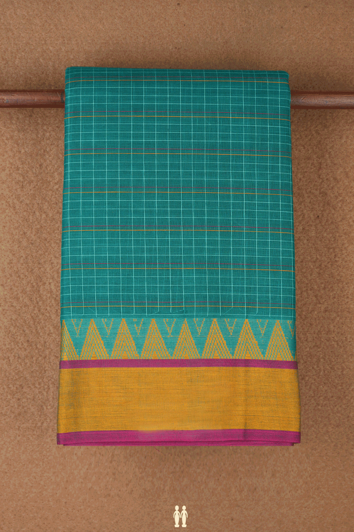 Allover Checks Design Dark Sea Green Narayanpet Cotton Saree