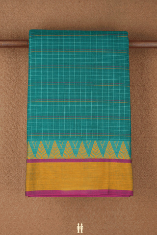 Allover Checks Design Dark Sea Green Narayanpet Cotton Saree