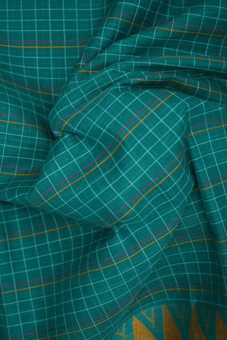 Allover Checks Design Dark Sea Green Narayanpet Cotton Saree