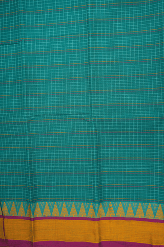 Allover Checks Design Dark Sea Green Narayanpet Cotton Saree