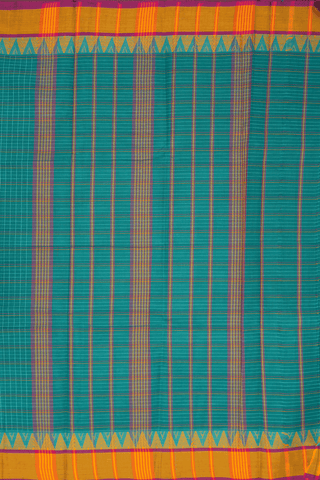 Allover Checks Design Dark Sea Green Narayanpet Cotton Saree