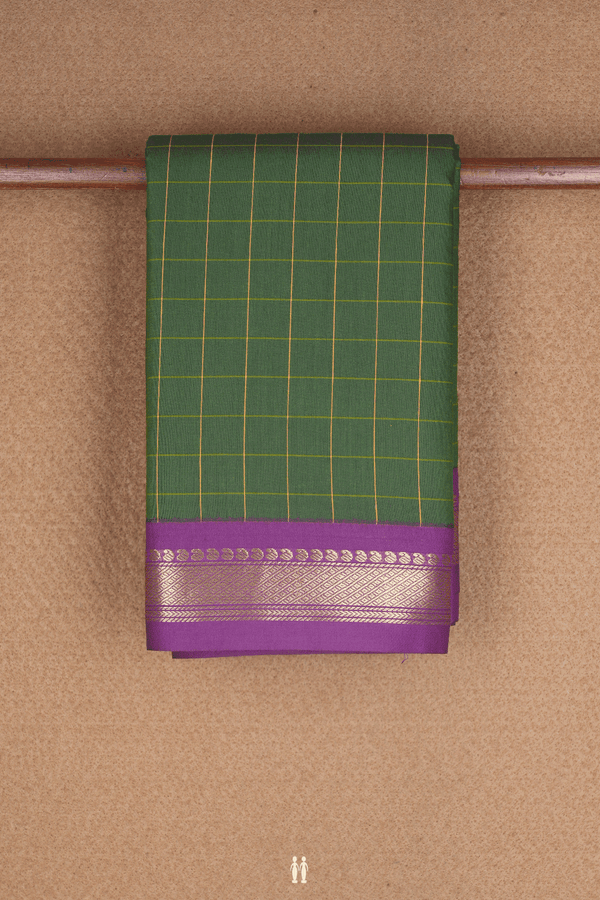 Allover Checks Design Fern Green Apoorva Cotton Saree