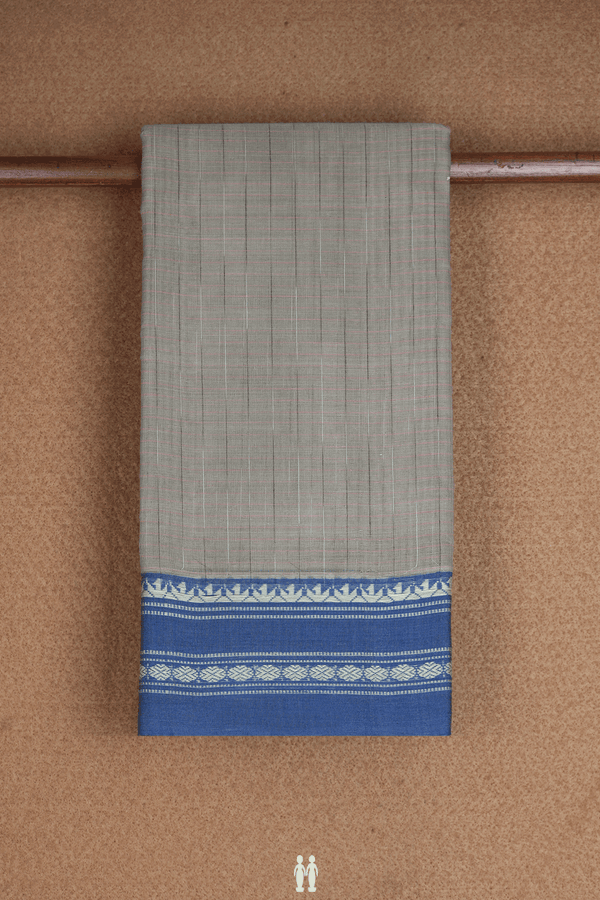 Allover Checks Design Mouse Grey Narayanpet Cotton Saree