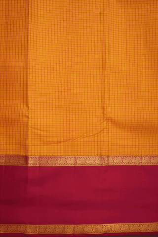 Allover Checks Design Mustard Yellow Kanchipuram Silk Saree