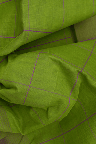 Allover Checks Design Parrot Green Kanchi Cotton Saree
