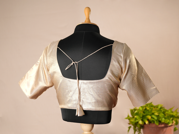 Allover Chevron Design Ivory Semi Banaras Readymade Blouse
