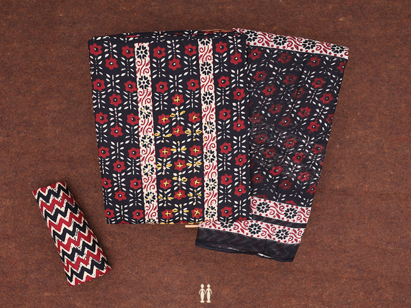 Allover Design Black Cotton Unstitched Salwar Material