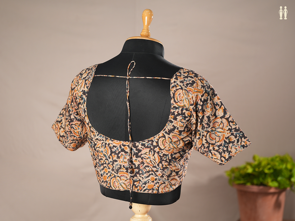 Allover Design Black Kalamkari Cotton Readymade Blouse