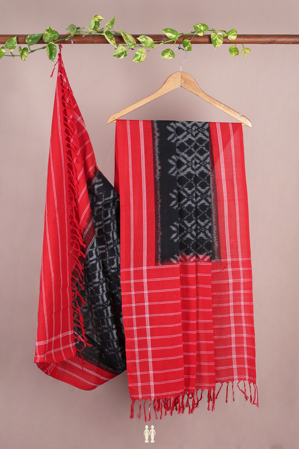Allover Design Black Pochampally Cotton Dupatta