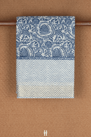 Allover Design Blue And White Printed Cotton Saree