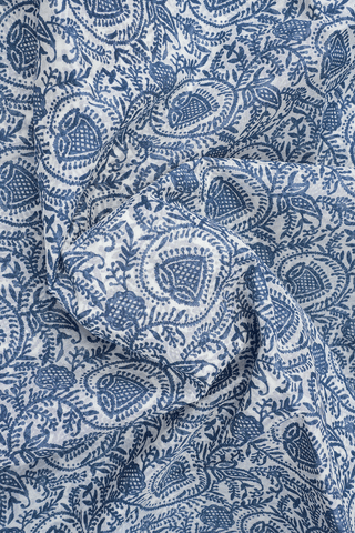 Allover Design Blue And White Printed Cotton Saree