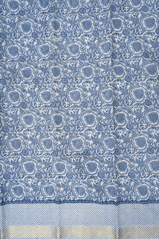 Allover Design Blue And White Printed Cotton Saree