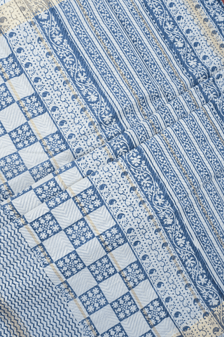 Allover Design Blue And White Printed Cotton Saree