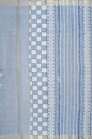 Allover Design Blue And White Printed Cotton Saree