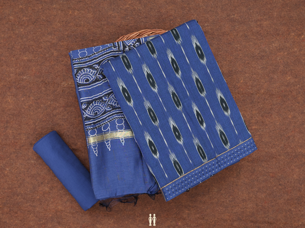 Allover Design Blue Ikat Cotton Unstitched Salwar Material