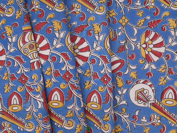 Allover Design Blue Kalamkari Cotton Blouse Material