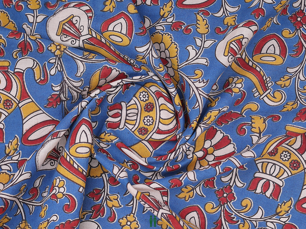 Allover Design Blue Kalamkari Cotton Blouse Material