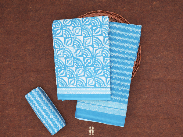 Allover Design Blue Printed Cotton Unstitched Salwar Material