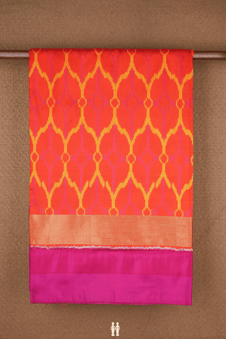 Allover Design Bright Orange Pochampally Silk Saree
