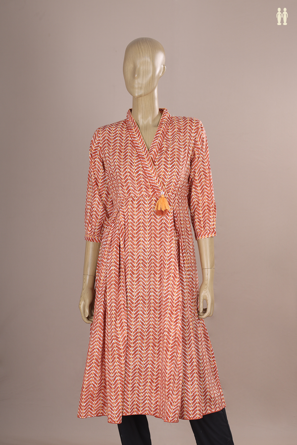 Allover Design Brown Printed Cotton Long Kurta