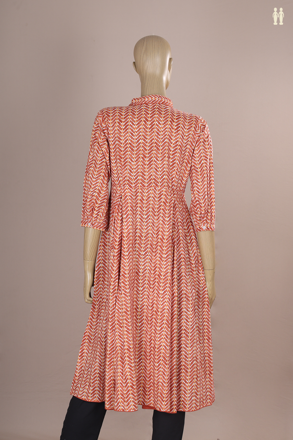 Allover Design Brown Printed Cotton Long Kurta