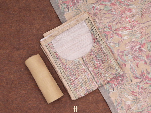 Allover Design Brown Silk Cotton Unstitched Salwar Material