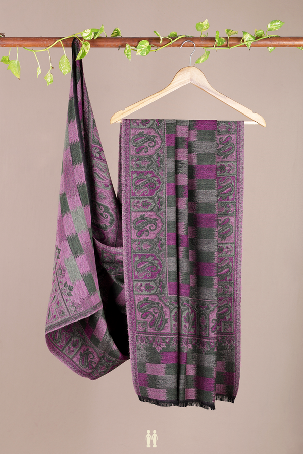 Allover Design Green And Purple Woolen Cotton Shawl