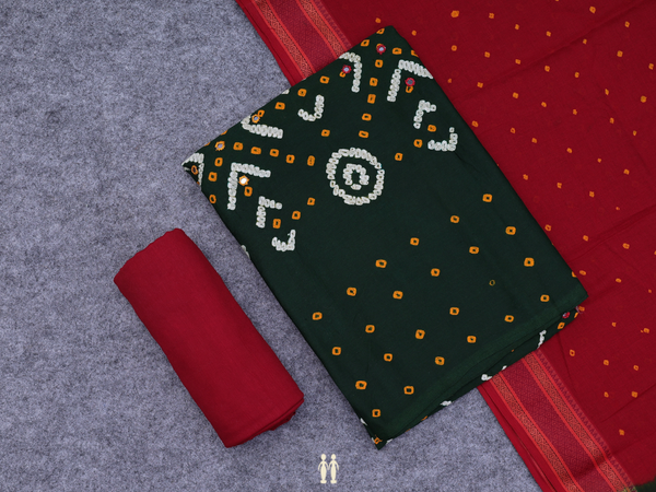 Allover Design Green Bandhani Unstitched Salwar Material