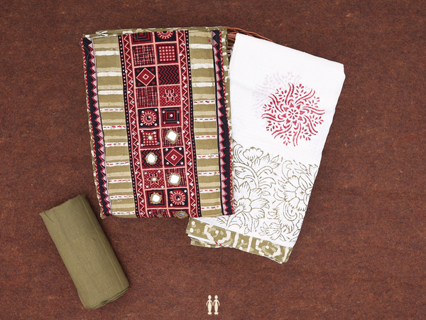 Allover Design Green Cotton Unstitched Salwar Set