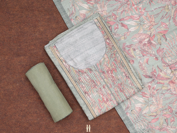 Allover Design Green Silk Cotton Unstitched Salwar Material