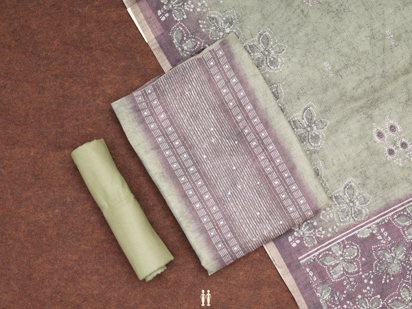 Allover Design Green Silk Cotton Unstitched Salwar Material