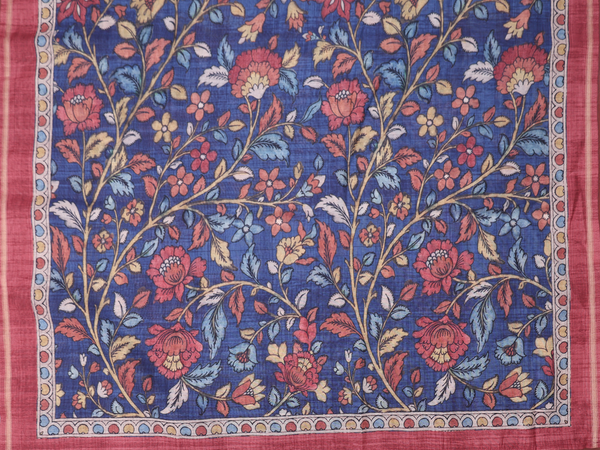 Printed Design Blue Silk Cotton Unstitched Salwar Material