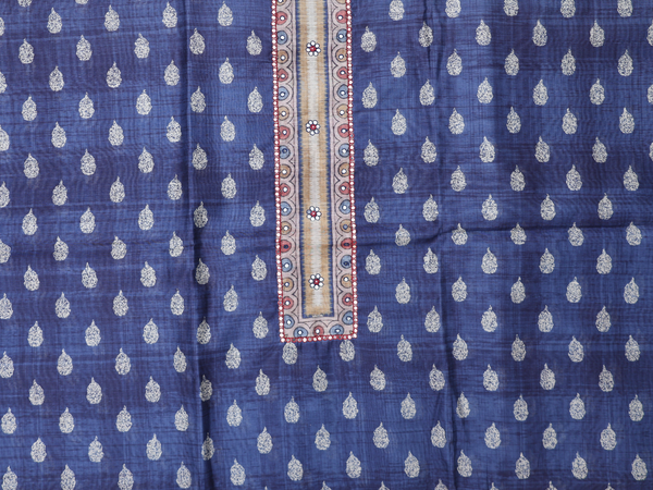 Printed Design Blue Silk Cotton Unstitched Salwar Material