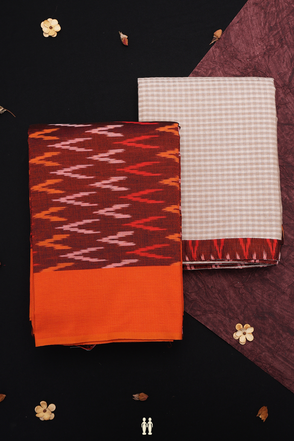 Allover Design Maroon Pochampally Cotton Half Saree Material