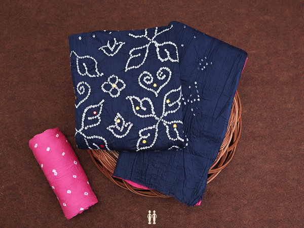 Allover Design Oxford Blue Bandhani Unstitched Salwar Material
