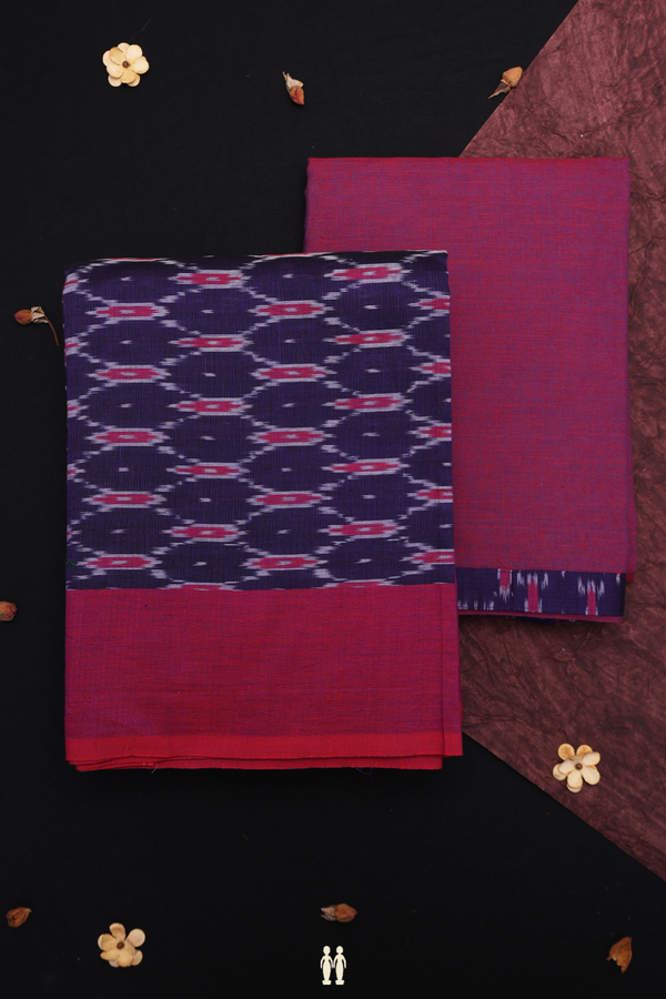 Allover Design Oxford Blue Pochampally Half Saree Material