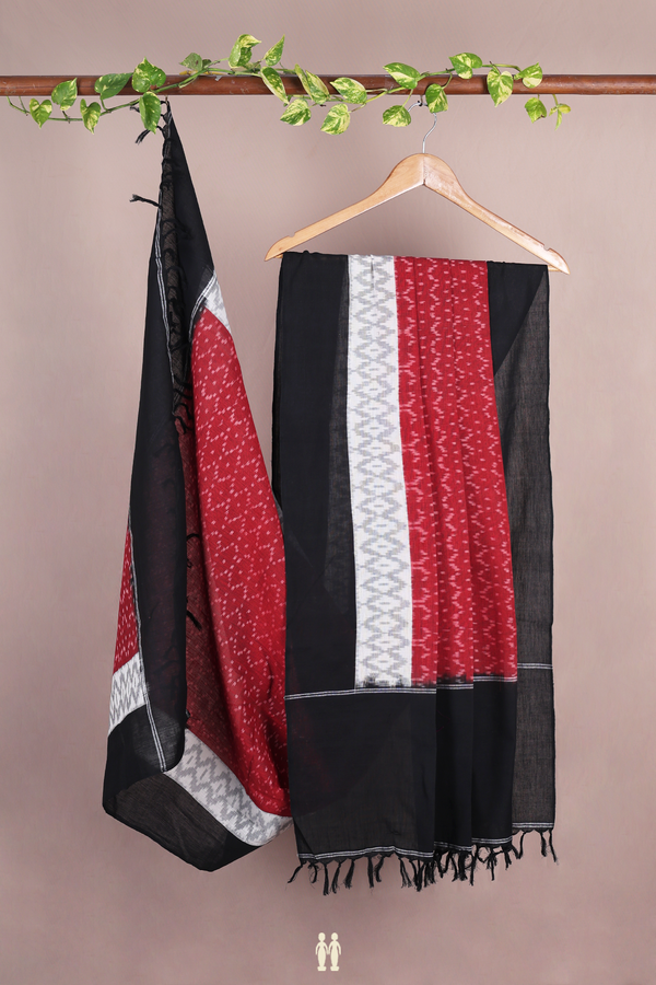 Allover Design Red Pochampally Cotton Dupatta