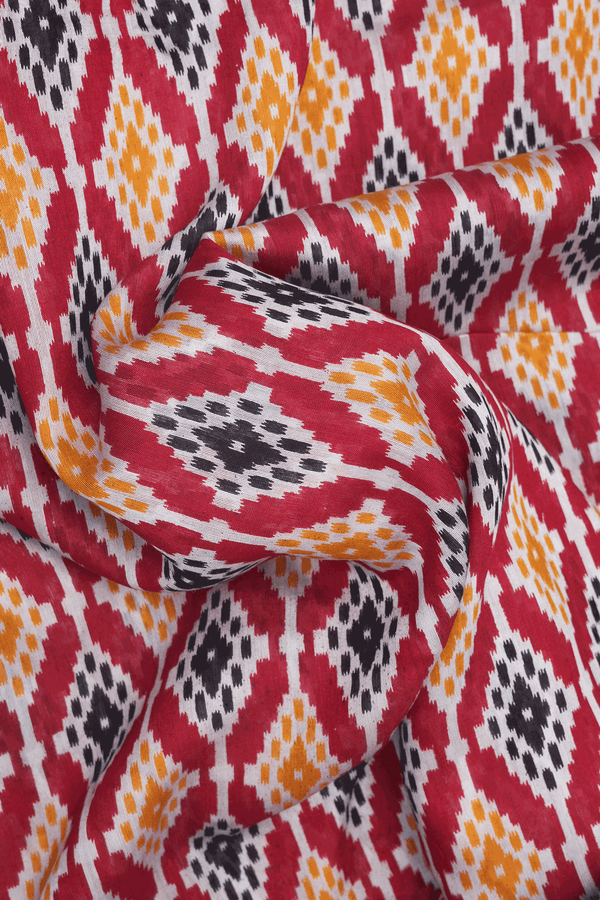 Allover Design Ruby Red Chanderi Cotton Saree