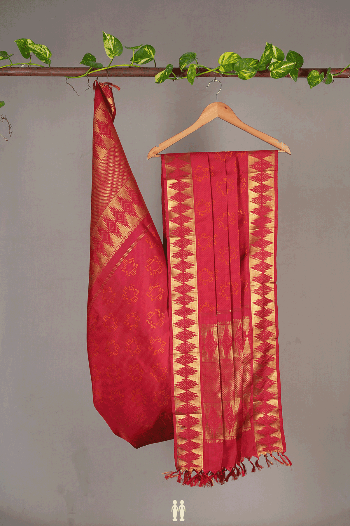 Allover Design Ruby Red Kanchipuram Silk Dupatta